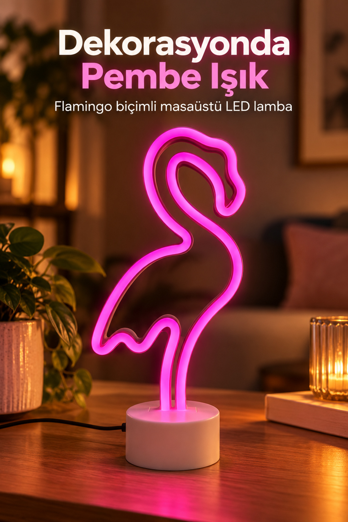 Flamingo LED Lamba Pembe Işıklı