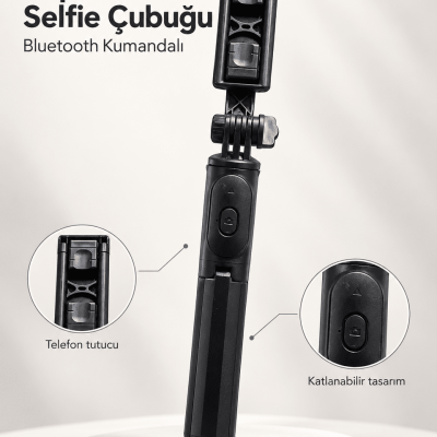 Fotoğraf ve Video Çekimleri İçin Kablosuz Kumandalı Telefon Selfie Çubuğu