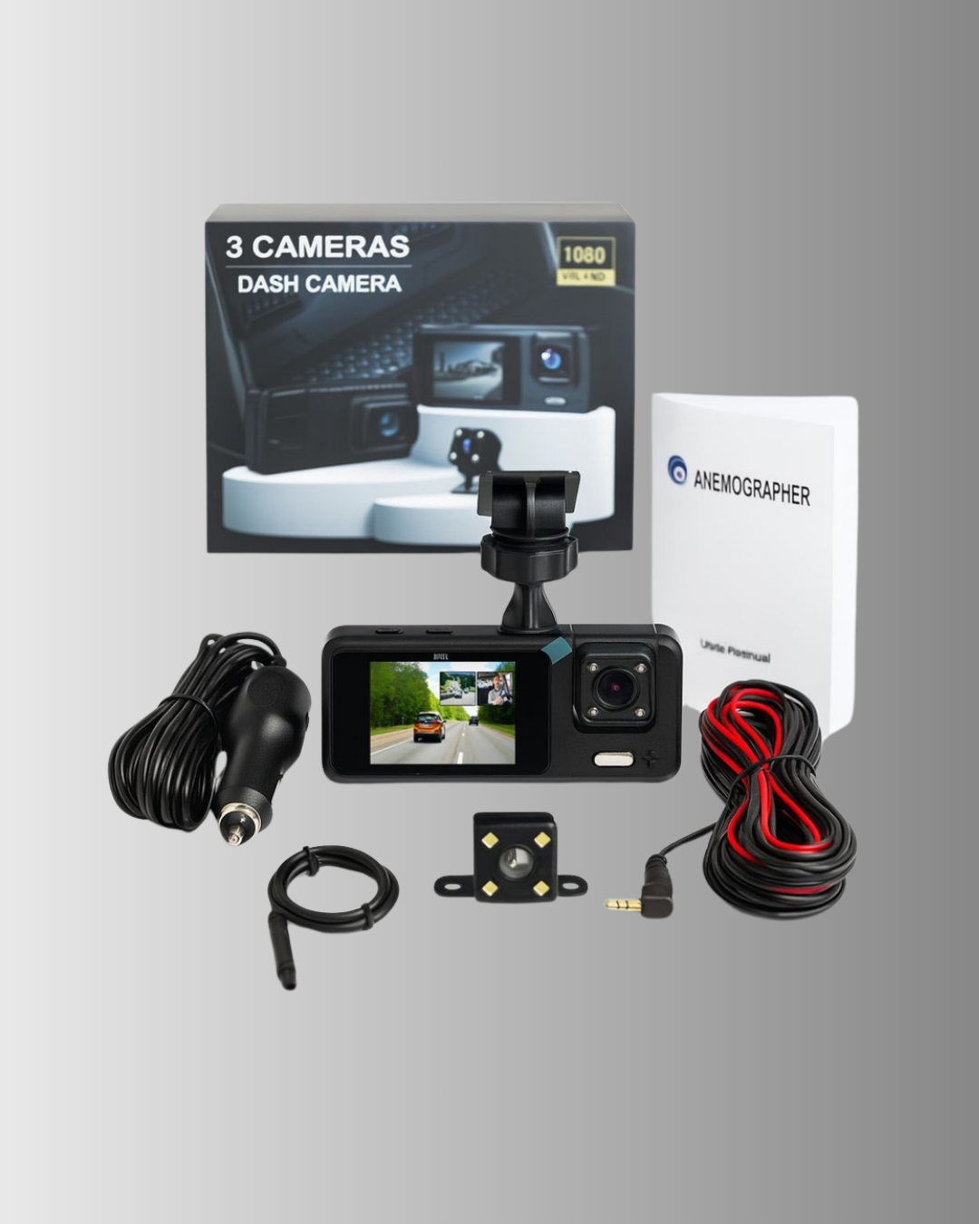 3 Kameralı Araç İçi DVR Kayıt Cihazı Ön İç Arka Kamera Full HD