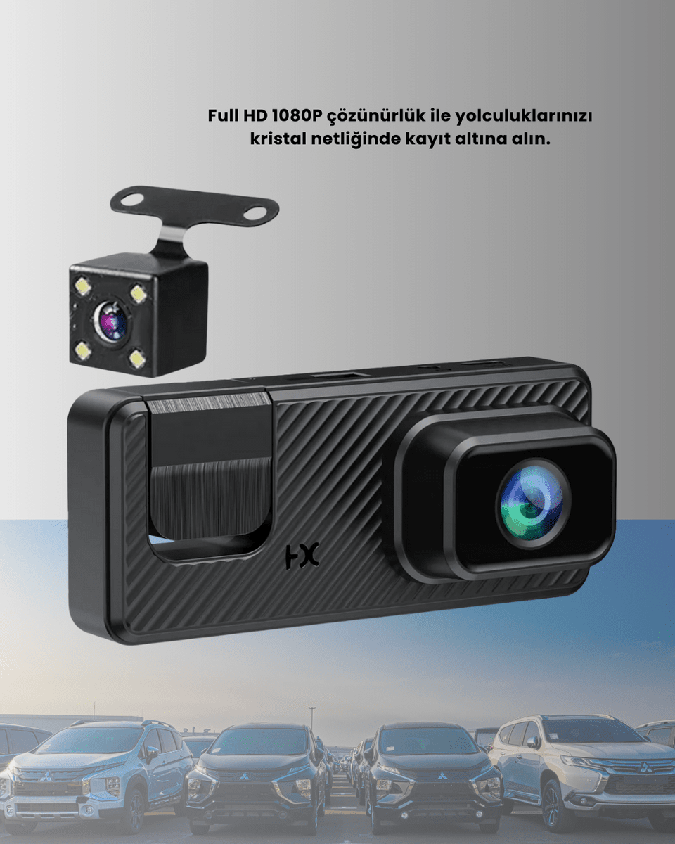3 Kameralı Araç İçi DVR Kayıt Cihazı Ön İç Arka Kamera Full HD