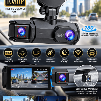 Full HD 1080P Çift Kamera 180° Geniş Açı WiFi Şarjlı Kullanım