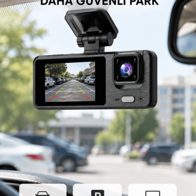 Full HD 3'lü Araç Kamerası Geri Görüş Destekli Park Modlu 1080P DVR