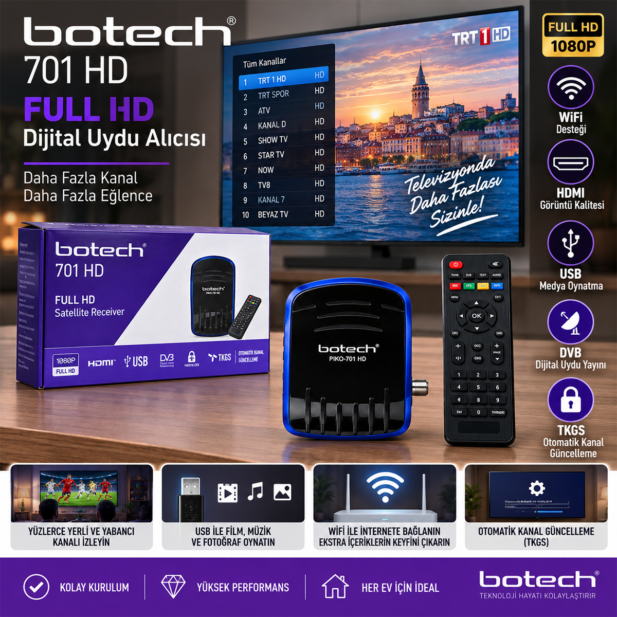Full HD Dijital Uydu Alıcısı HDMI USB WiFi