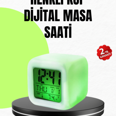 Gece Lambası Fonksiyonlu Renk Değiştiren LED Küp Dijital Saat