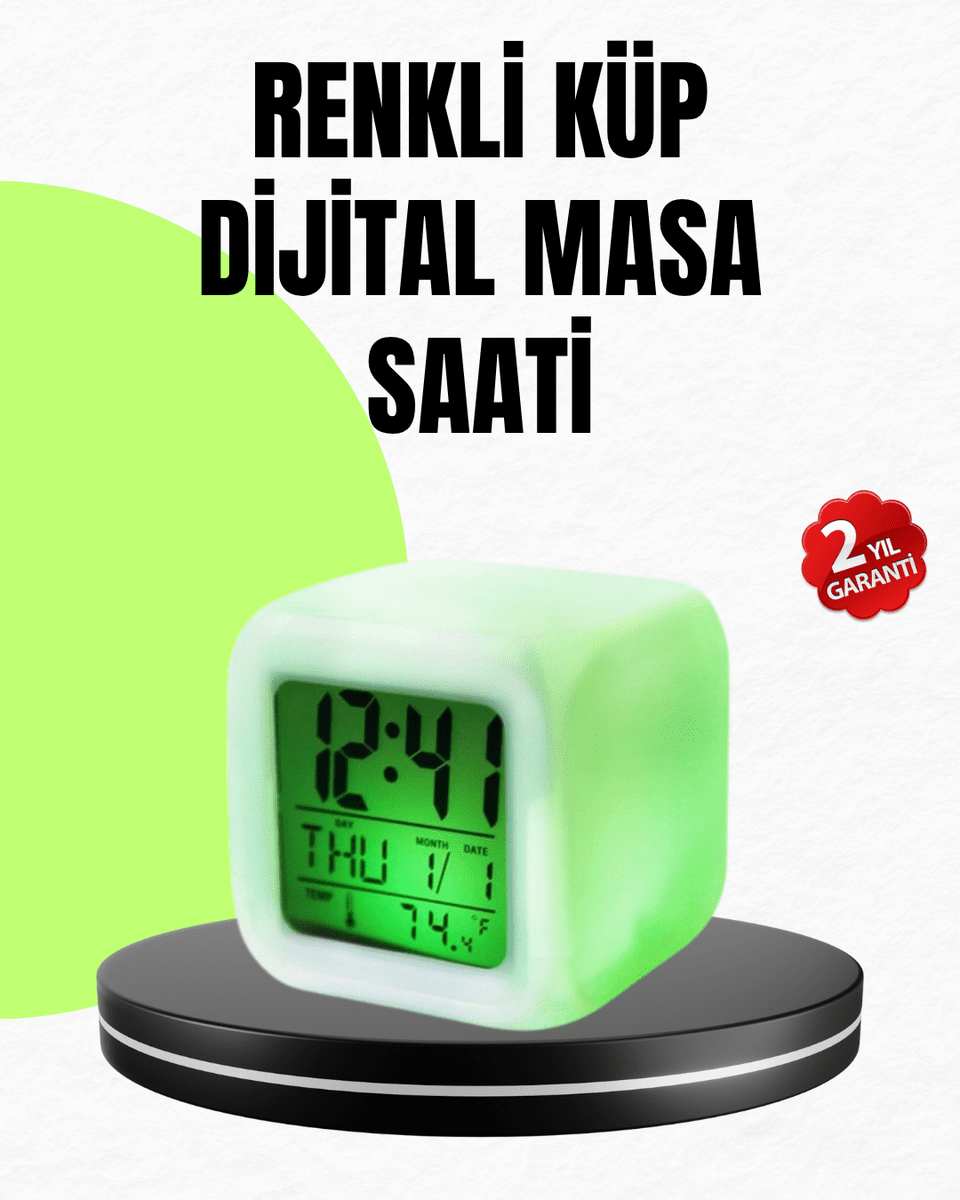 Gece Lambası Fonksiyonlu Renk Değiştiren LED Küp Dijital Saat