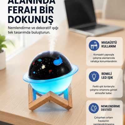 Gece lambası özellikli taşınabilir nemlendirici ve aromaterapi cihazı USB girişli