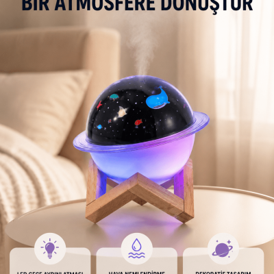 Gece lambası özellikli taşınabilir nemlendirici ve aromaterapi cihazı USB girişli