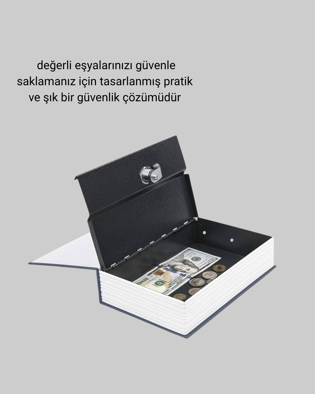 Sözlük Görünümlü Gizli Kitap Kasa – Anahtarlı Metal İç Kasa, Kompakt Boyut, Şık ve Güvenli Tasarım