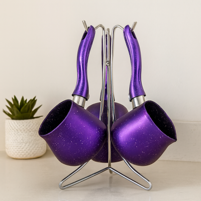 Granit Çelik Cezve Seti (230/280/380 ml) Metal Standlı