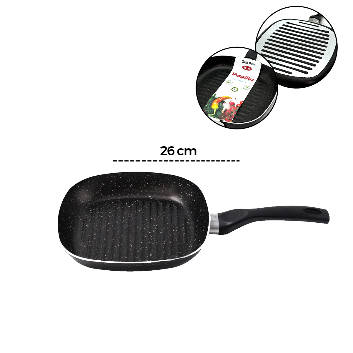 Granit Kaplamalı Tek Saplı Grill Tava