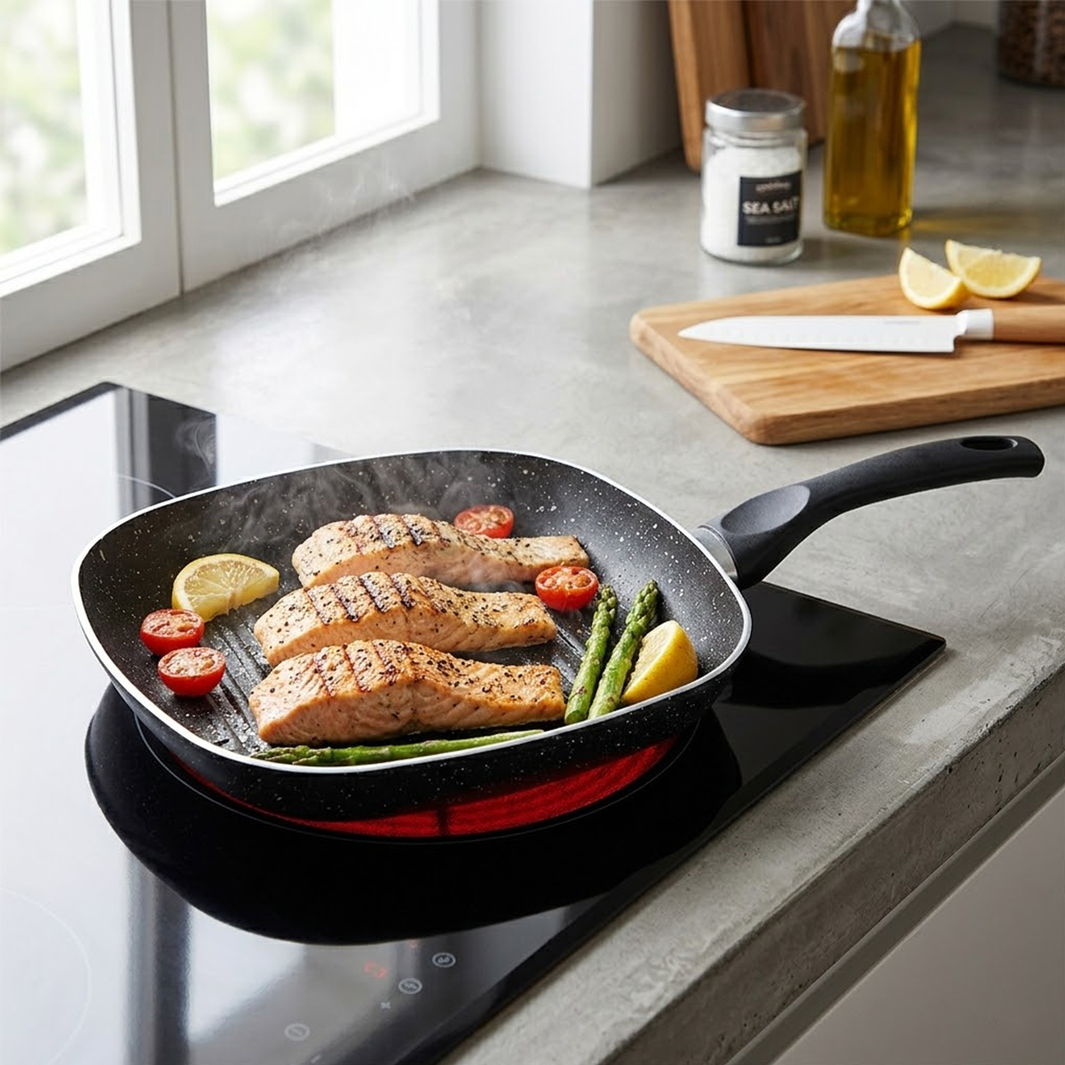 Granit Kaplamalı Tek Saplı Grill Tava