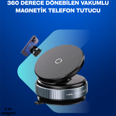 Güçlü Manyetik Tutuşlu 360° Döner Araç Telefon Tutucu – Vakumlu Montajlı