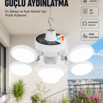 Güneş Enerjili Katlanabilir 5 Kanatlı Solar Bahçe Lambası