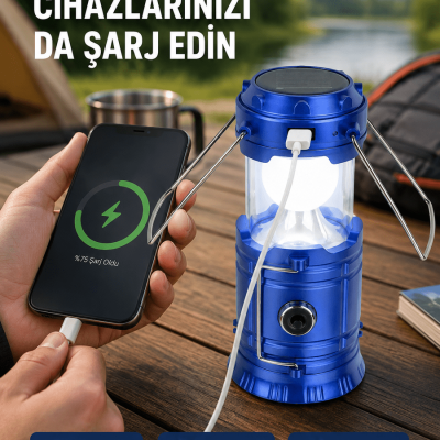 Güneş Enerjili Katlanabilir Kamp Feneri – USB Şarjlı, Hafif ve Çok Fonksiyonlu
