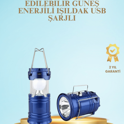 Güneş Enerjili Kızaklı Şarjlı Büyük Boy Kamp Feneri – USB Çıkışlı, Katlanabilir, Çok Fonksiyonlu