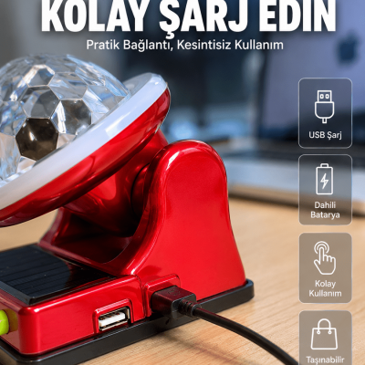 Güneş Enerjili LED Disco Lamba Şarjlı RGB Parti ve Dekoratif Aydınlatma Lambası