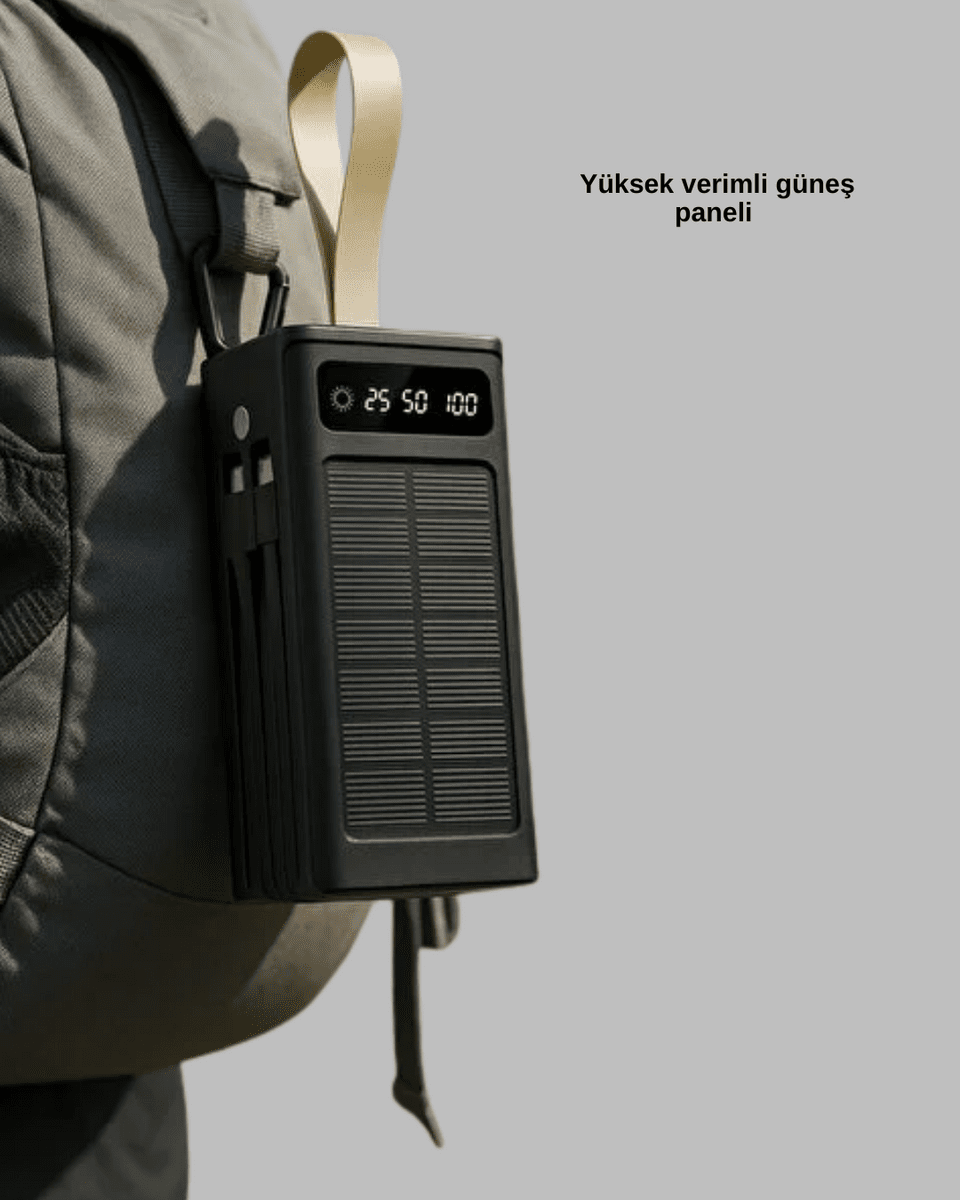 Kamp ve Outdoor Kullanıma Uygun Güneş Panelli Powerbank Yeni Nesil