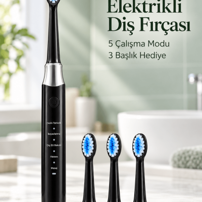 Günlük Ağız Bakımı İçin Şarj Edilebilir 5 Modlu Siyah Elektrikli Diş Fırçası