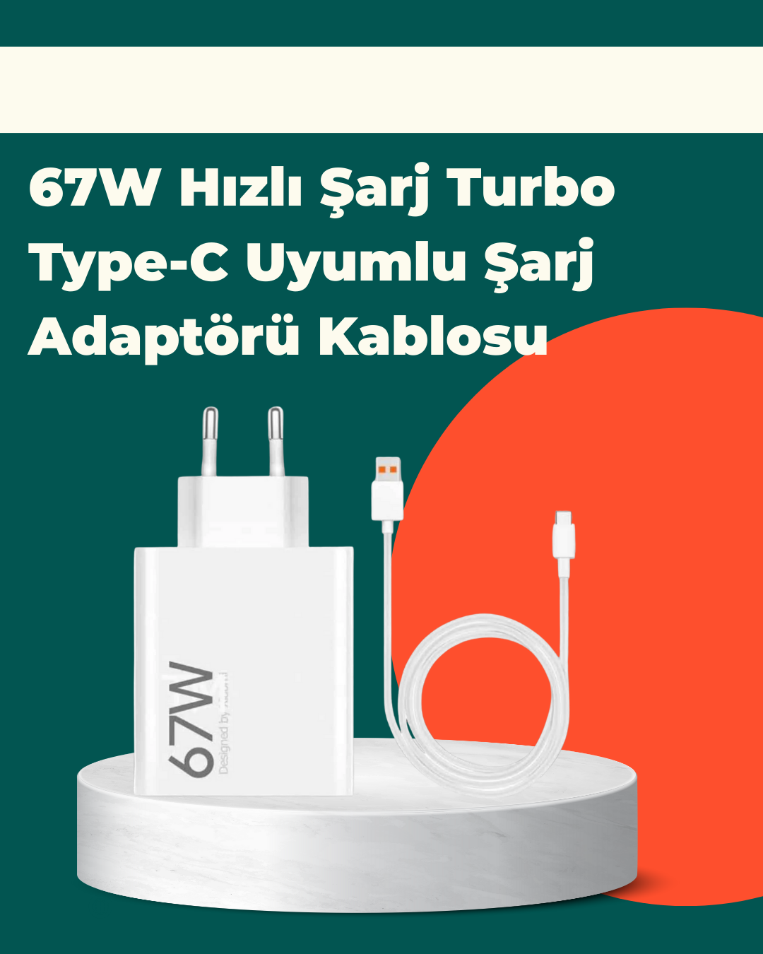 Güvenli ve Hızlı Şarj İçin 67W Turbo Adaptör Type-C Kablo ile
