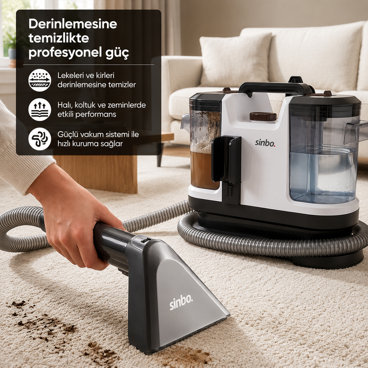 Halı ve Koltuk Yıkama Makinesi 500W - XL Su Hazneli