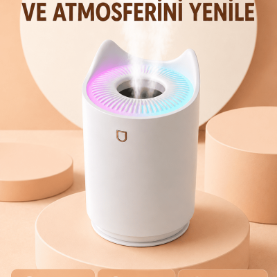 Hava Nemlendirici Buhar Makinesi Aromaterapi LED Işıklı Oda Nemlendirici