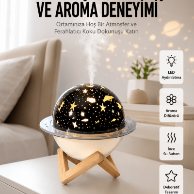 Hava Nemlendirici Led Işıklı Gece Lambası Yıldız Görünümlü Renk Değiştiren