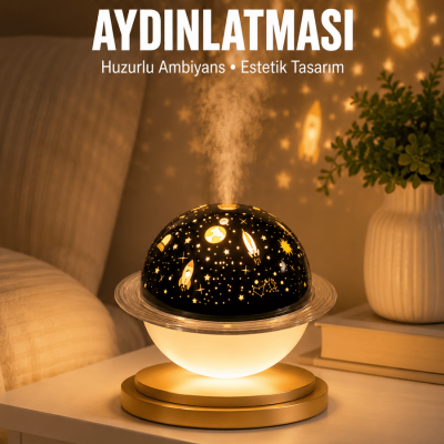 Hava Nemlendirici Led Işıklı Gece Lambası Yıldız Görünümlü Renk Değiştiren