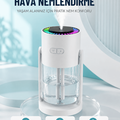 Hava Nemlendirici LED Işıklı Sessiz Çalışan Otomatik Kapanmalı Masaüstü Nemlendirme Cihazı