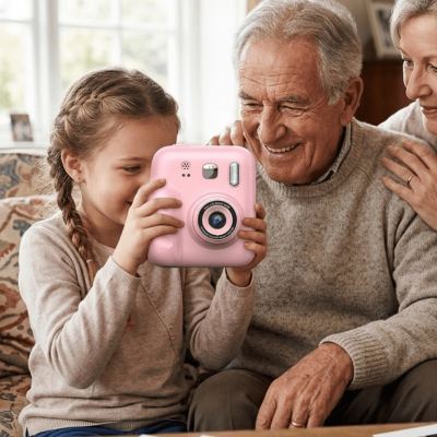 HD Ekranlı Çocuk Fotoğraf Makinesi Video Kayıt ve Baskı Kağıdı Kalem Hediyeli