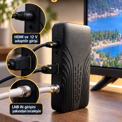 HDMI Kablolu ve Adaptörlü HD Uydu Alıcısı