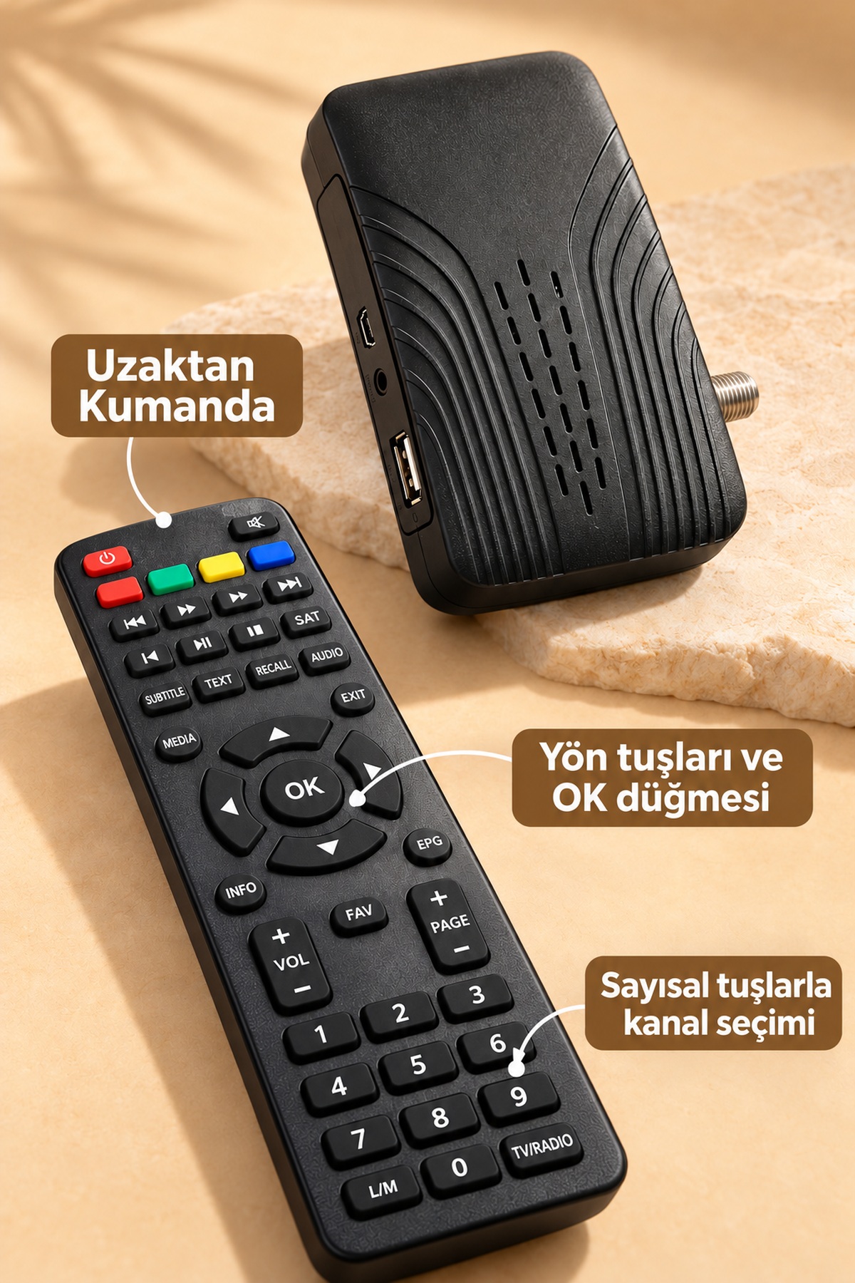 HDMI Kablolu ve Adaptörlü HD Uydu Alıcısı