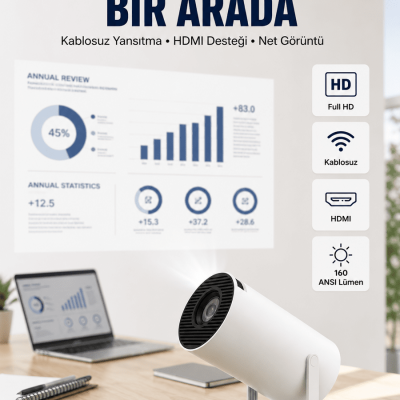 HDMI ve USB Girişli Uzun Ömürlü Ampullü Projeksiyon