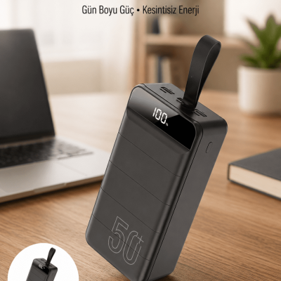 Hızlı Taşınabilir 50.000 Mah Powerbank Led Ekran Android ve İOS Uyumlu Yeni Nesil