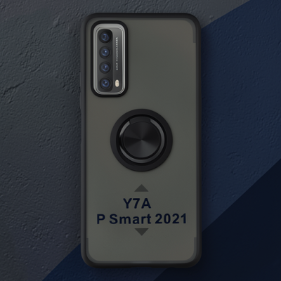 Huawei P Smart 2021 Kılıf Montreal Yüzüklü Silikon Kapak - Siyah