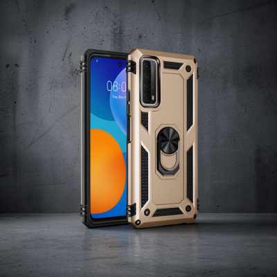 Huawei P Smart 2021 Kılıf Sofya Yüzüklü Silikon Kapak - Gold