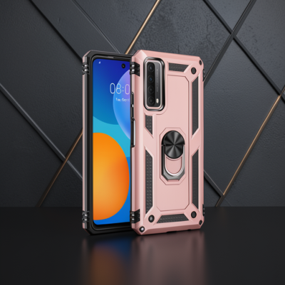 Huawei P Smart 2021 Kılıf Sofya Yüzüklü Silikon Kapak - Rose