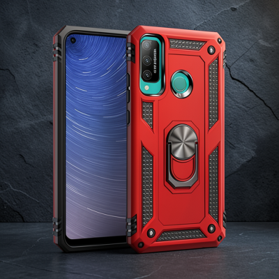 Huawei P40 Lite E Kılıf Sofya Yüzüklü Silikon Kapak - Kırmızı
