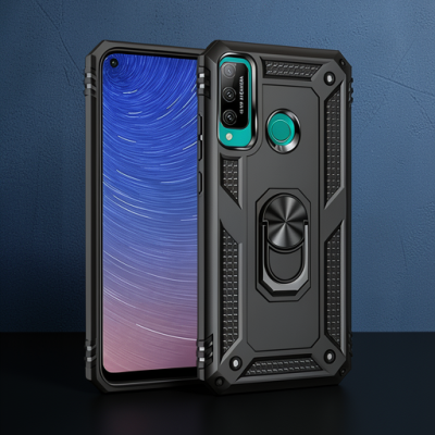 Huawei P40 Lite E Kılıf Sofya Yüzüklü Silikon Kapak - Siyah