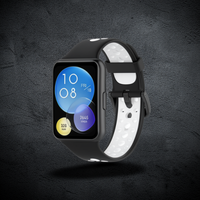 Huawei Watch Fit 2 Spor Delikli Kordon - Siyah-beyaz