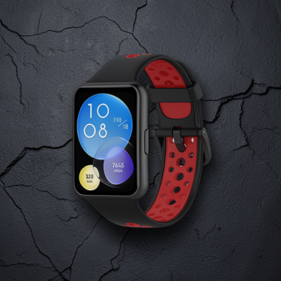 Huawei Watch Fit 2 Spor Delikli Kordon - Siyah-kırmızı