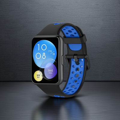 Huawei Watch Fit 2 Spor Delikli Kordon - Siyah-mavi
