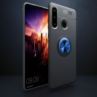 Huawei Y6p Kılıf Range Yüzüklü Silikon - Siyah-mavi