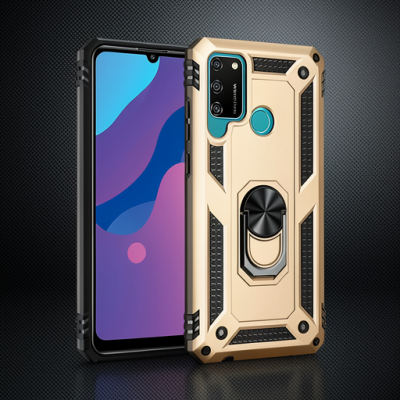 Huawei Y6p Kılıf Sofya Yüzüklü Silikon Kapak - Gold