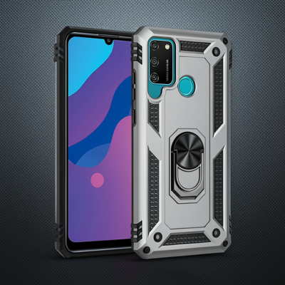 Huawei Y6p Kılıf Sofya Yüzüklü Silikon Kapak - Gümüş