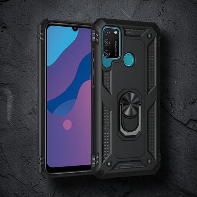Huawei Y6p Kılıf Sofya Yüzüklü Silikon Kapak - Siyah