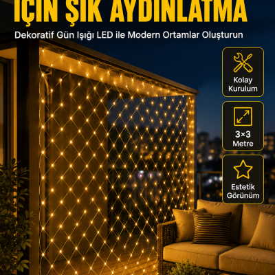 İç ve Dış Mekân Kullanımına Uygun 3x3 Metre LED Işık Ağı