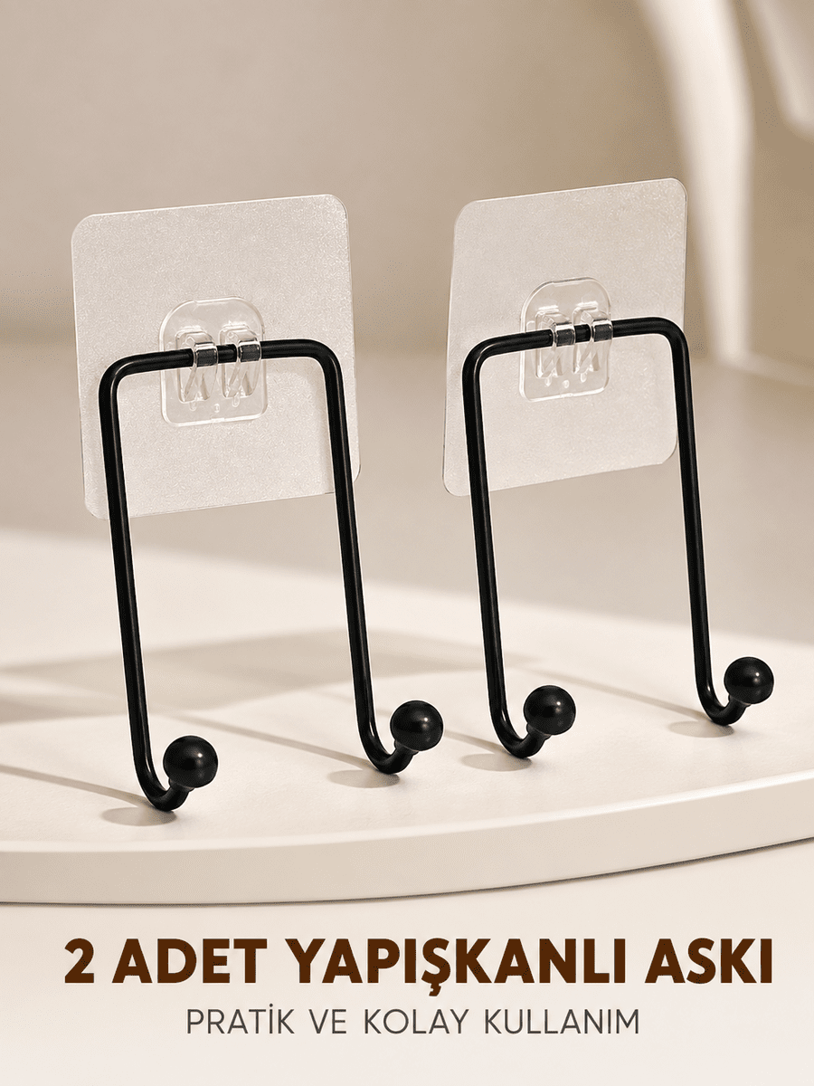 İkili Duvar Tipi Yapışkanlı Askılık Pratik Ev Düzenleme Askısı