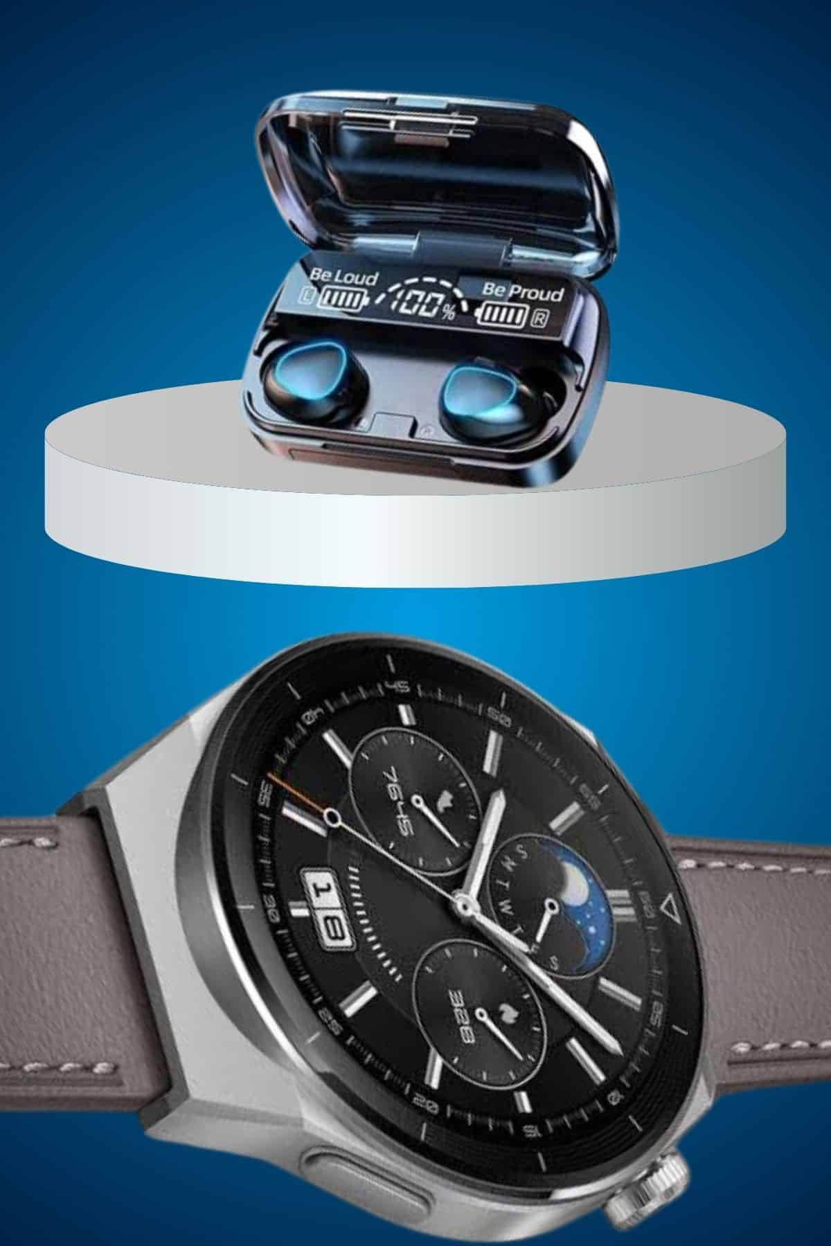 İkili Set Akıllı Saat Ve Bluetooth Kulaklık Kablosuz Uzun Pil Ömrü Spor Modları
