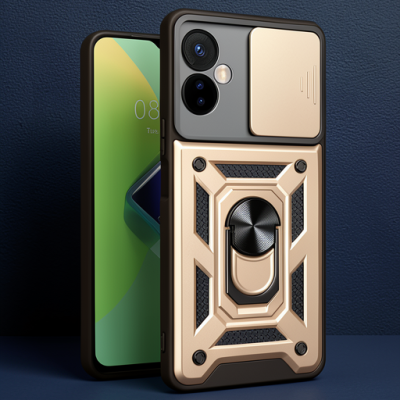 İnfinix Hot 30 4g Kılıf Pars Lens Yüzüklü Silikon - Gold