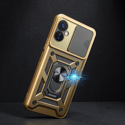 İnfinix Hot 30 5g Kılıf Pars Lens Yüzüklü Silikon - Gold
